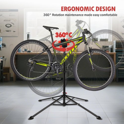 FAHKNS Bike Repair Stand: Heavy-Duty Telescoping Bicycle Repair Stand with Tool Tray, Rotating Clamps, and Adjustable Handlebar Rod