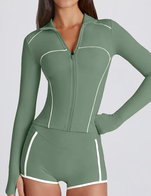 Lviefent Women's Zip Up Active Jacket - Color Block Slim Fit Long Sleeve Workout Top with Thumb Holes