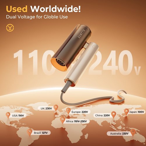 GOMYTH Dual Voltage Hair Dryer - 5 in 1 Air Styler with High-Speed Blow Drying & Plasma Scalp Protection | Compact Travel Size
