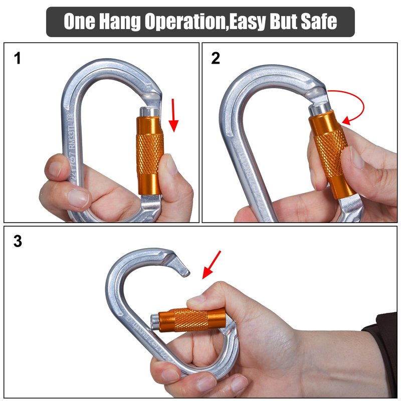 RESQT 22KN Auto Locking Carabiner, Heavy Duty Climbing Carabiners Twist Lock for Rock Climbing, Camping, Rappelling, Hunting, Rescue Equipment