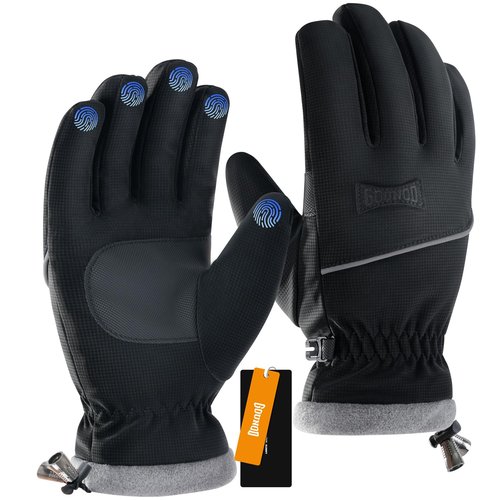 GOUNOD Winter Gloves for Women Men, Thermal Insulated Waterproof Windproof Cold Weather Gloves, Touch Screen Compatible, Non-Slip Grip for Running, Driving, Cycling, Hiking (Black, L -Female/M -Male)
