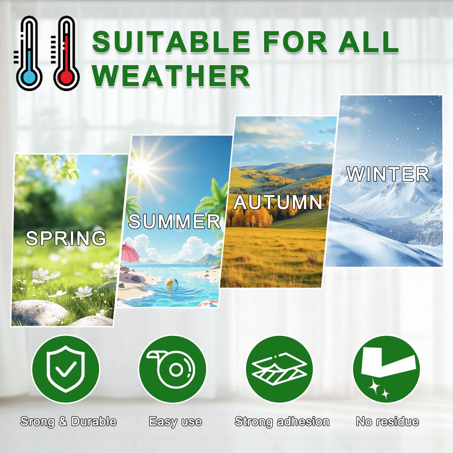 Qoqooice Transparent Window Weather Sealing Tape 2 Inch x 35 Yards Weather Stripping Residue Free Clear Window Draft Isolation Sealing Film Tape for Doors Windows and Shower Glass Gaps