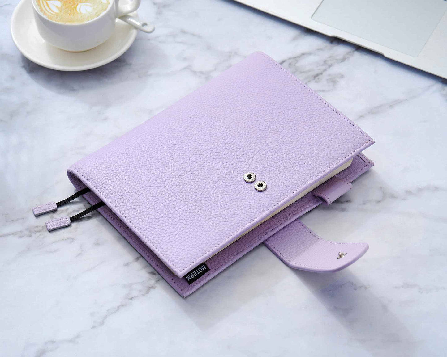 Moterm Leather Cover for Stalogy B6 - with Back Pocket, Pen Loop and Card Slots (Pebbled-Lavender, B6+)
