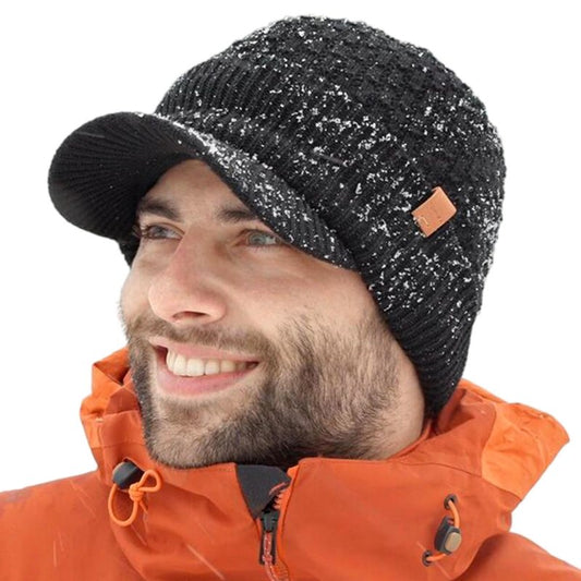 TOP-EX 50% Merino Wool Winter Hats Beanie with Brim Waterproof Warm Fleece Lined for Cold Weather (US, Alpha, X-Large, XX-Large, Black (Waterproof))
