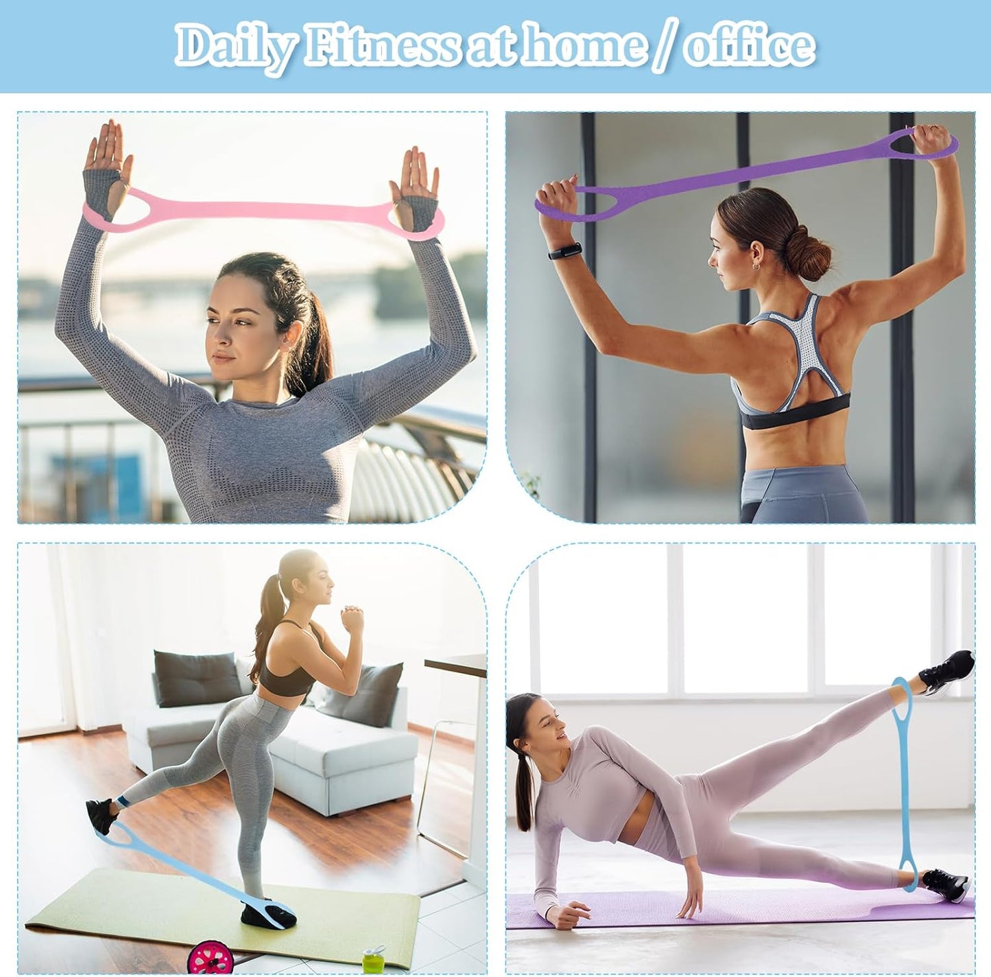 Skiennix 6 Pack Figure 8 Resistance Bands - TPE Elastic Fitness Ropes for Strength Training & Stretching
