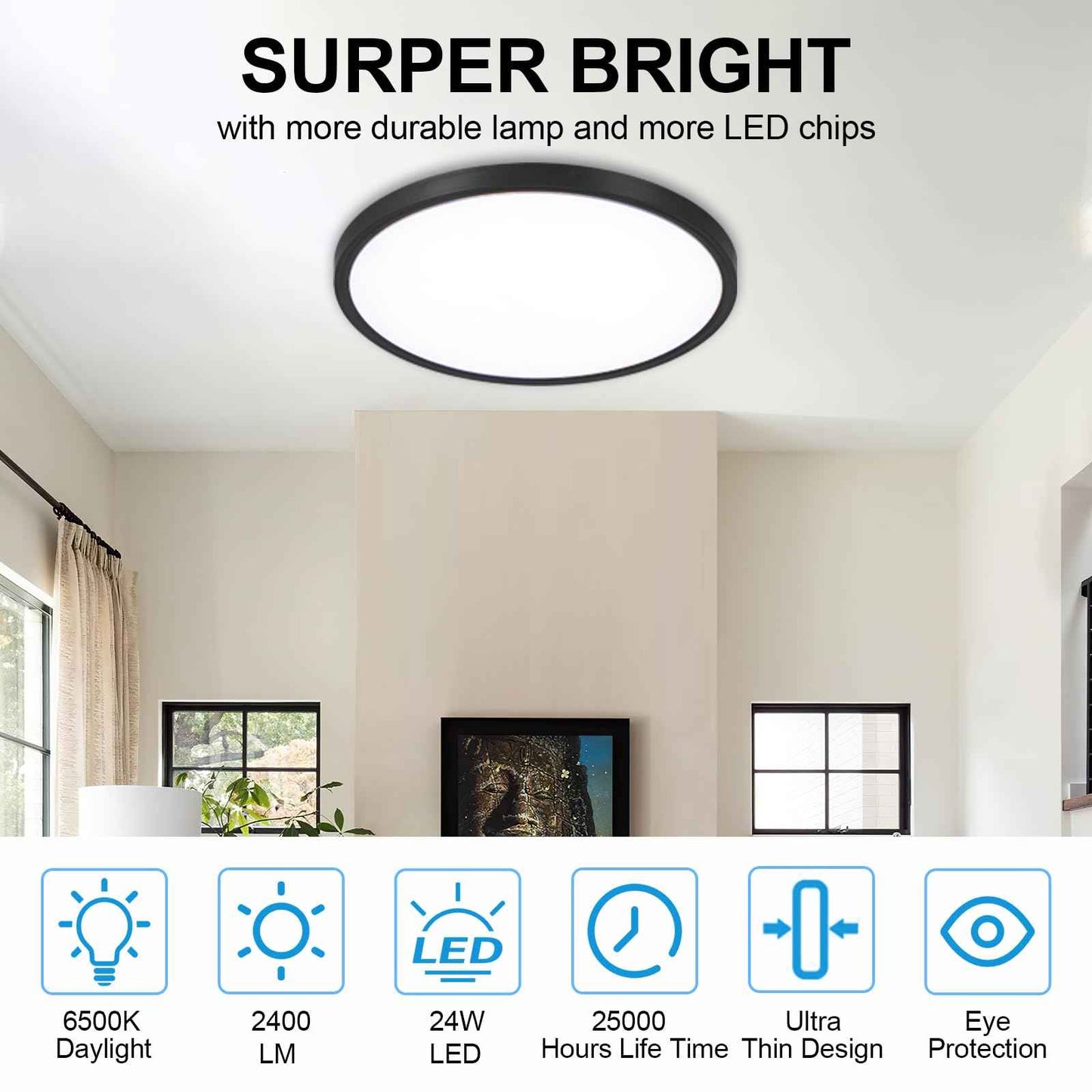 6Pack LED Flush Mount Ceiling Light: 12 inch Super Slim Dimmable & 5CCT (2700-6000K) Kitchen Lighting Fixtures Ceiling - 24W Black Low Profile Ceiling Lamp for Bedroom Garage Hallway