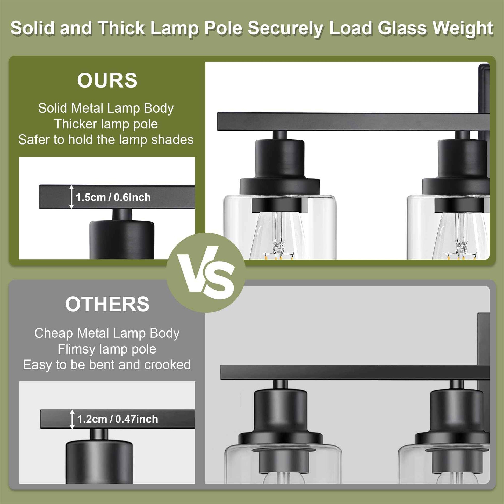 Unicozin Modern Bathroom Light Fixtures, 4 Light Vanity Lights Over Mirror, Black Wall Lamp with Clear Glass for Living Room Cabinet Bedroom Porch