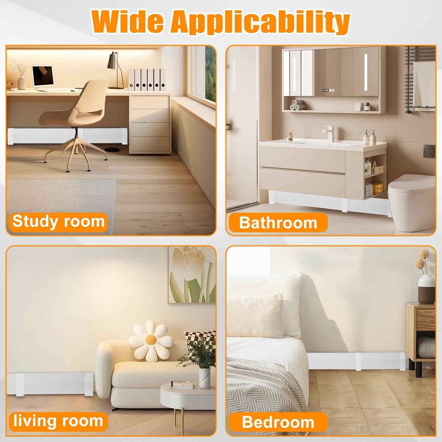 Gekufa 5 FT Baseboard Heater Cover with Left and Right Endcaps, Galvanized Steel Easy Slip-On Heater Covers for Hydronic [Water] Systems, Baseboard Cover Suitable for Home DIY (White)