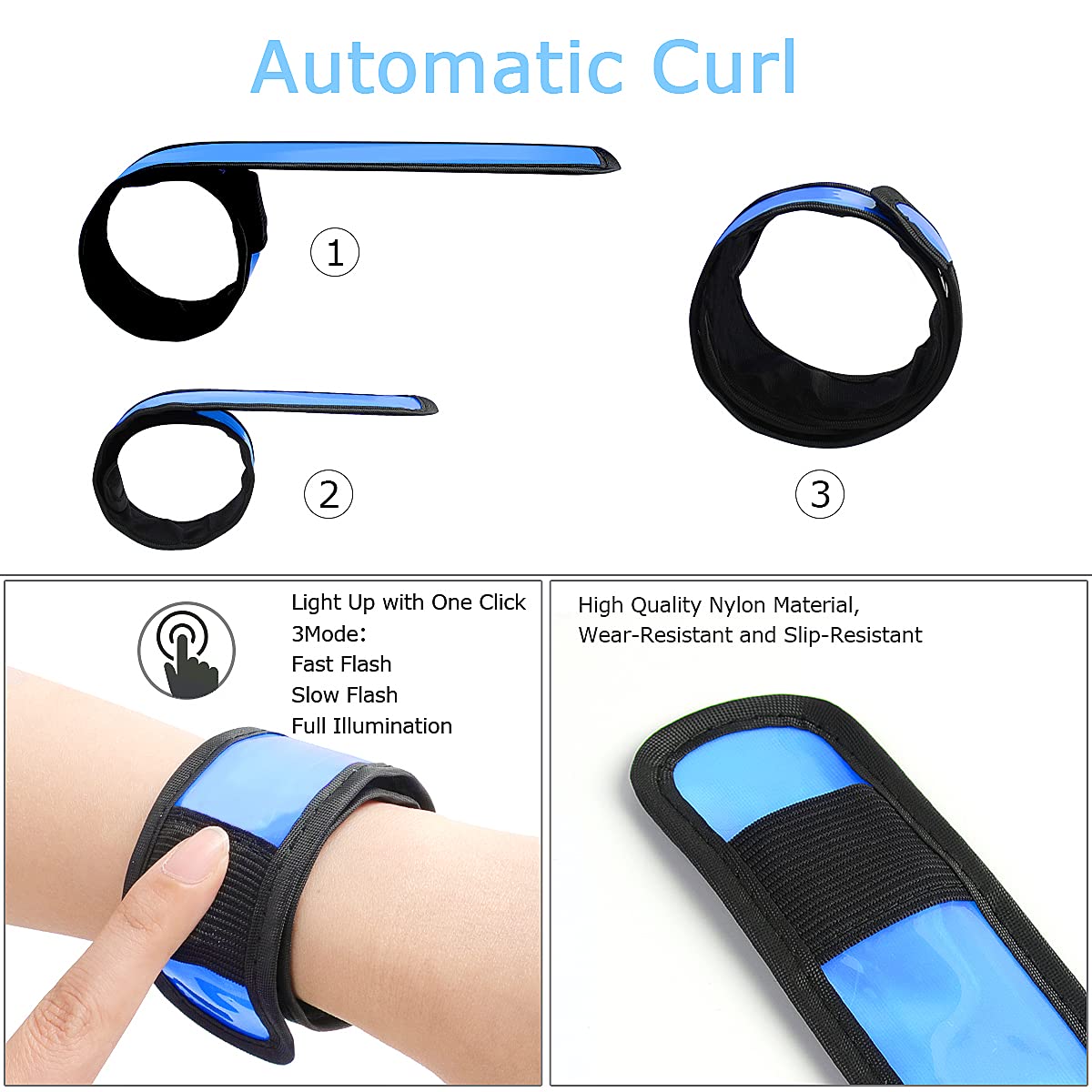 esonstyle 6 PCS Blue LED Light Up Band Slap Bracelets, Night Safety Wrist Band for Cycling Walking Running Concert Camping Outdoor Sports