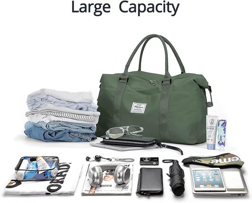 LANBX Travel Gym Bag - Stylish Tote for Women | Sport Duffle with Wet Pocket - Olive Green