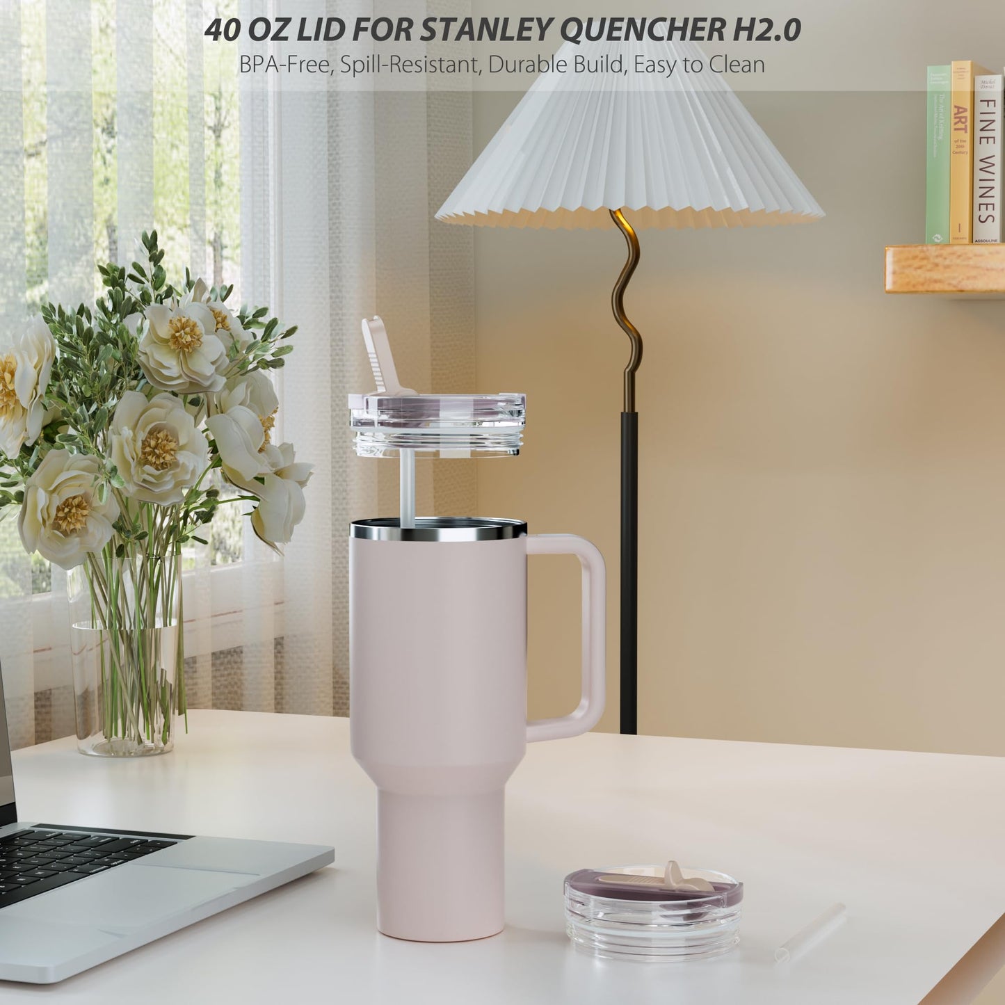 CeleVista 2 Pack 40 oz Flip Straw Lid for STANLEY Quencher ProTour and H2.0 FlowState Tumbler(Only for STANLEY Tumbler), Leakproof Lid, No Spill & Easy to Use Reusable Cover(Rose Quartz)