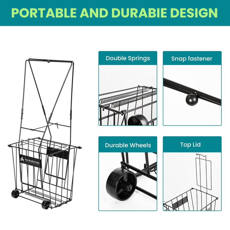 TurboStride Tennis Ball Hopper, Portable Pickleball Ball Basket for Pickup, Storage & Training (Large)