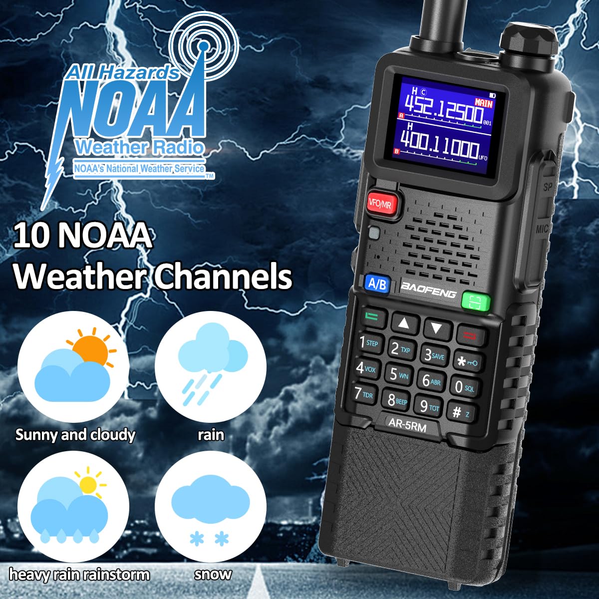 BAOFENG Radio Ham Radio Handheld 5RM 10W (Upgrade of UV-5R) Long Range Walkie Talkies Rechargeable Emergency NOAA Weather Two Way Radio with 3800mAh Battery USB-C Charger for Hunting Hiking,2 Pack