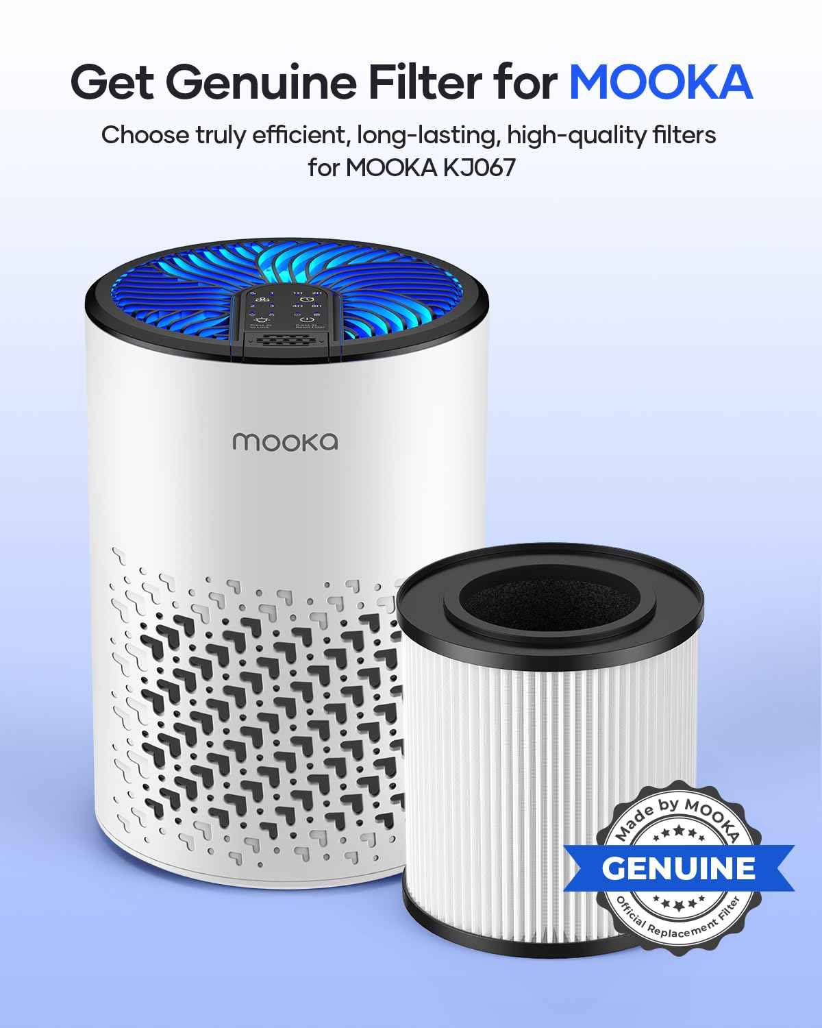 MOOKA Genuine KJ067L Air Filter Replacement, KJ067L Air Purifier Filters, 3-in-1 High-Efficiency Activated Carbon for Wildfire, Pet Dander, Smoke, Odor, Dust, 1 Pack