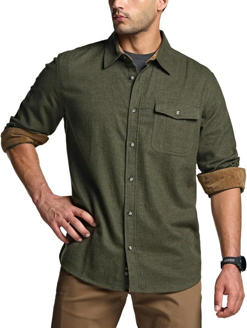 CQR Men's Flannel Shirt - 100% Cotton, Long Sleeve, Soft & Warm Casual Plaid | Perfect for Outdoor Wear