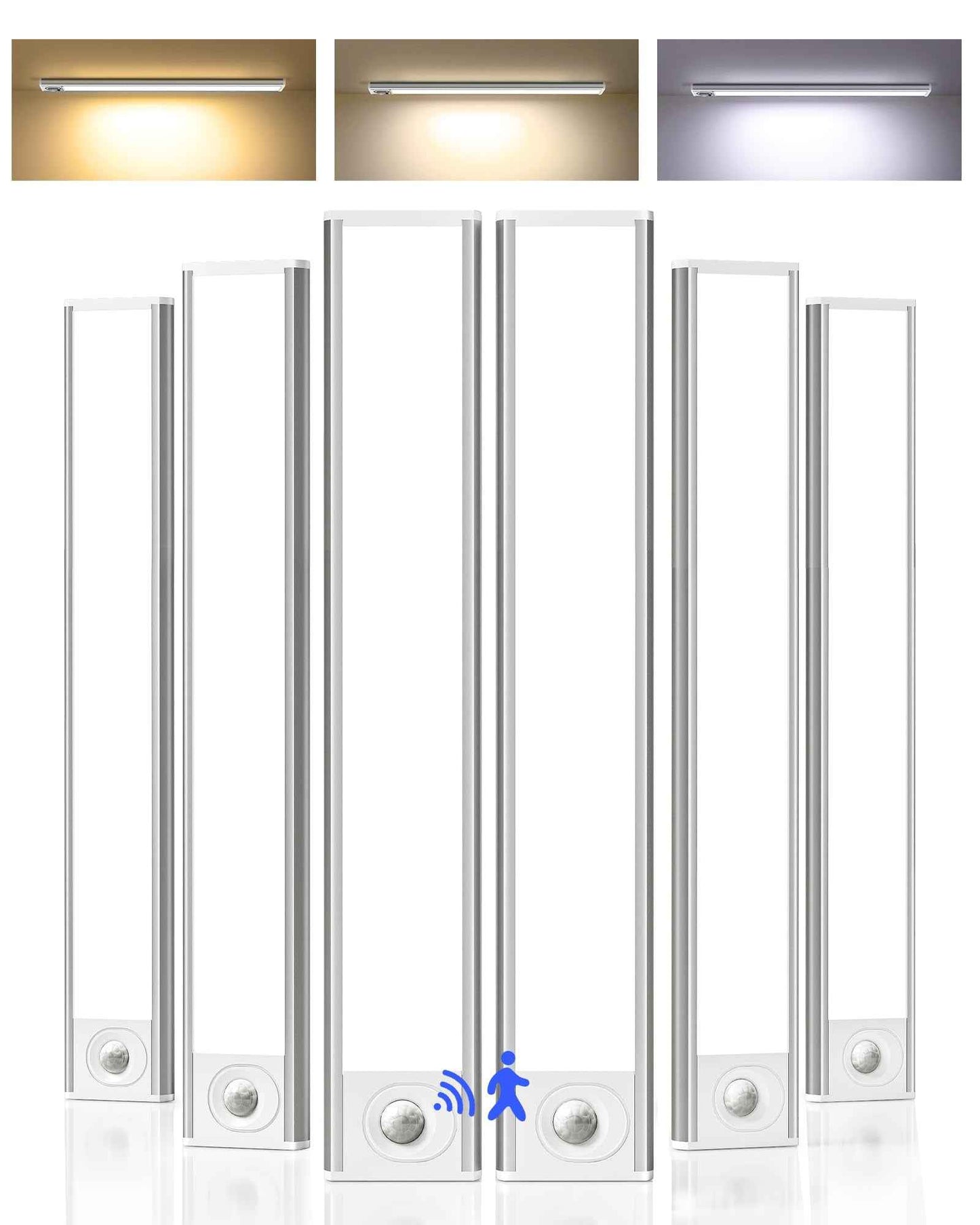 Under Cabinet Lighting, 12inch Rechargeable Motion Sensor Light Indoor, 1800mAh Battery Operated Closet Lights, with Dimmable & 3 Color Temps, Wireless Under Counter Lights for Kitchen,Stairs(6Pack) ﻿