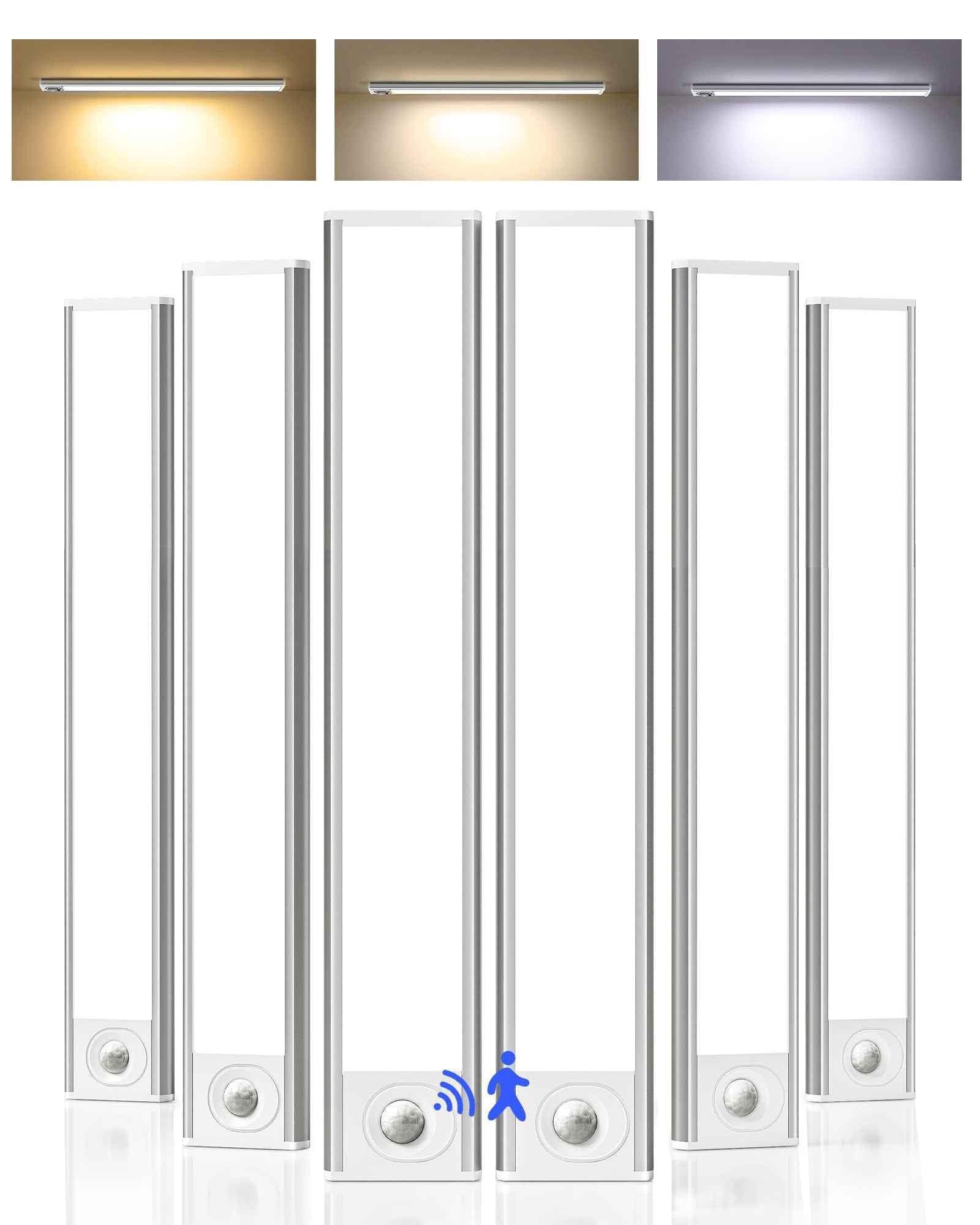 Under Cabinet Lighting, 12inch Rechargeable Motion Sensor Light Indoor, 1800mAh Battery Operated Closet Lights, with Dimmable & 3 Color Temps, Wireless Under Counter Lights for Kitchen,Stairs(6Pack) ﻿