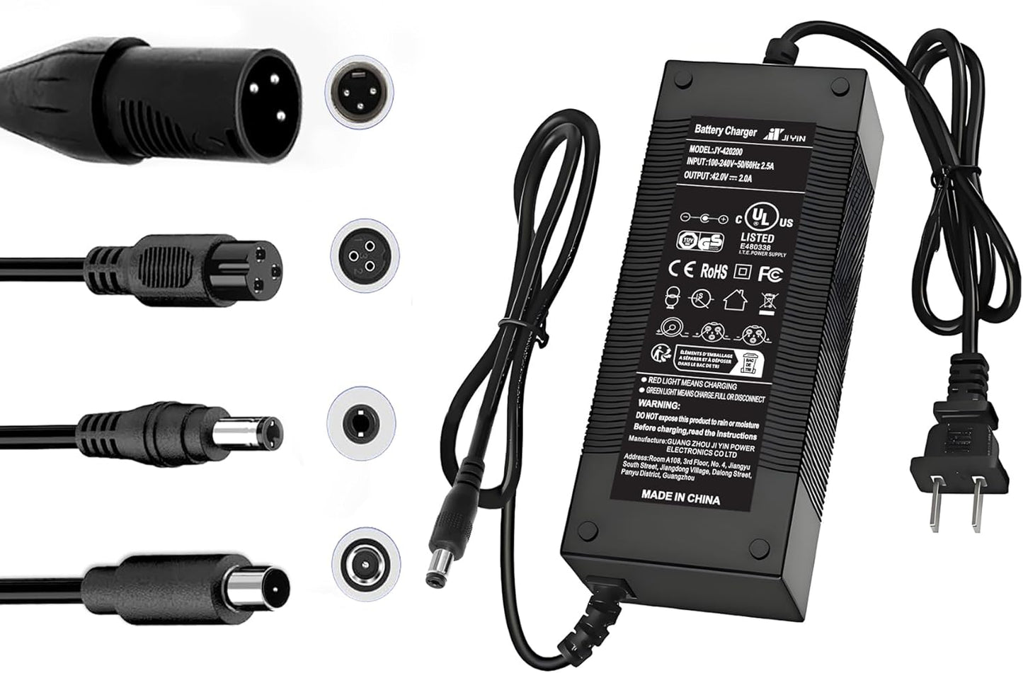 UL Listed 42V 2A Electric Scooter Charger - Compatible 36V Hoverboard Charger with 5 Plugs