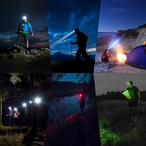 BORUIT Headlamp Rechargeable,Powerful Lightweight Headlight with White Green Red LED, 1500 lumens,180°Angle and 7 Modes Head Lamp, IP67 Waterproof for Outdoor Camping, Hiking, Hunting, and Running