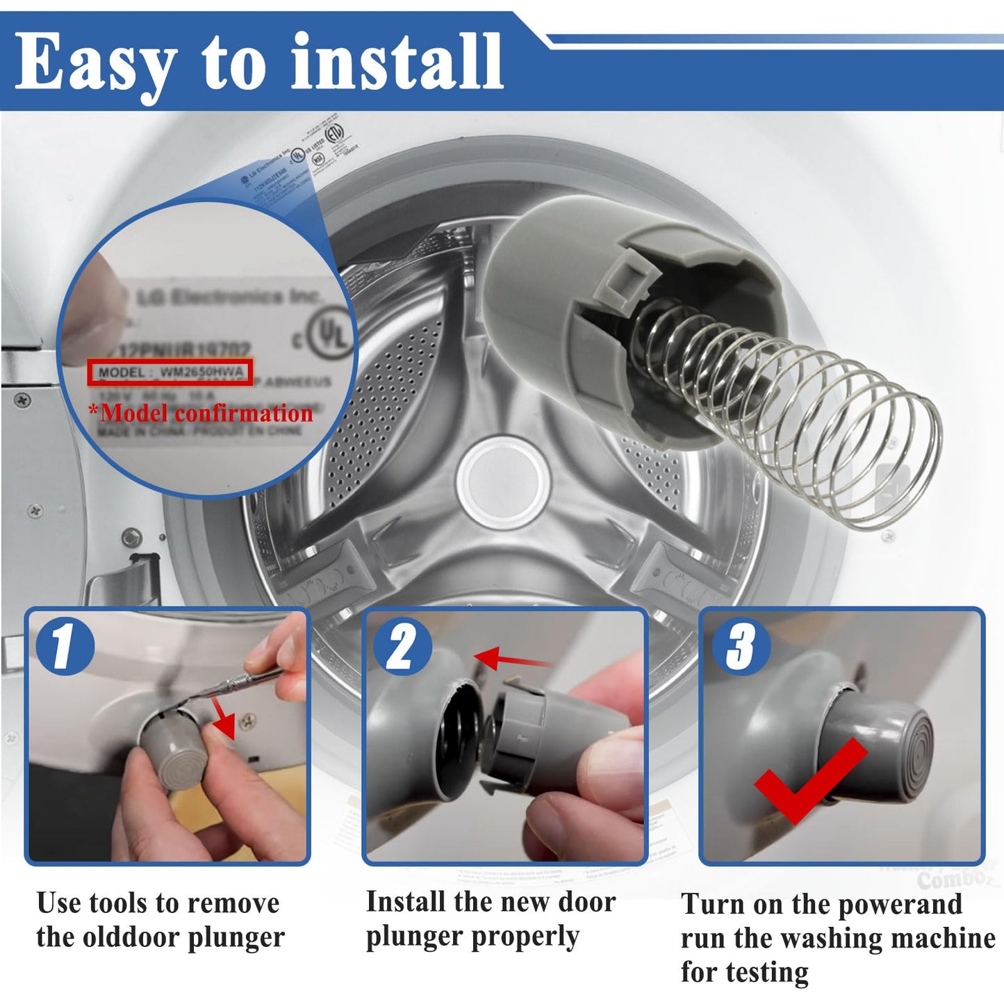 2Pcs AGM73610701 Washer Magnetic Door Plunger Replacement Part, with Springs