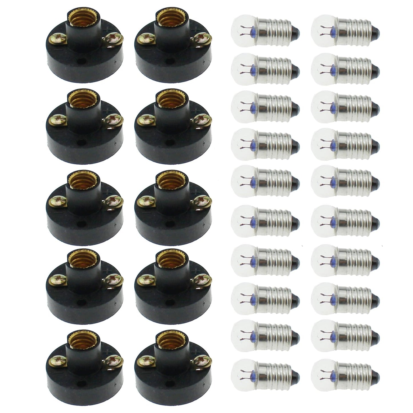 MTQY 30PCS Mini Bulb Plastic Bulb Holder 20PCS E10 2.5V 0.3A Mini Bulb and 10PCS E10 Black Plastic Mini Bulb Sockets Suitable for Student Experiment Lighting DIY Accessories