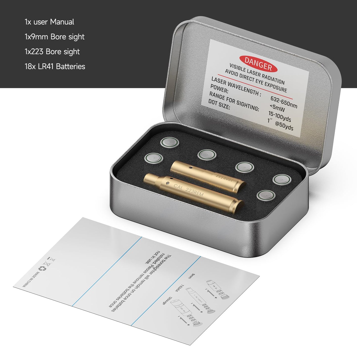 Feyachi Laser Bore Sight 9mm/223 5.56 Red Laser Boresighters with 9 Batteries Bore Sighting Kit