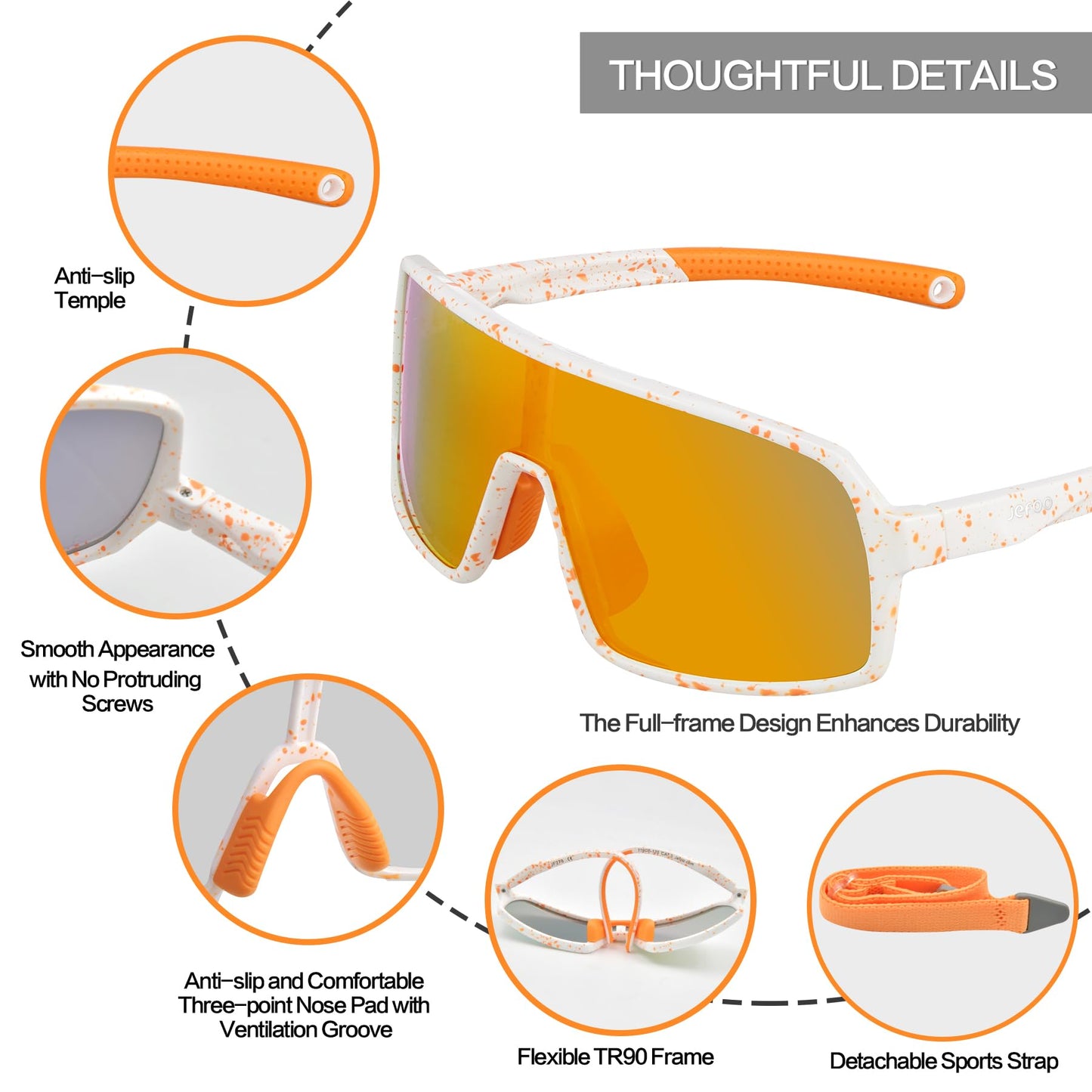 Jefoo Kids Baseball Sunglasses Polarized Sports UV400 Protection Lightweight Cycling Glasses with Strap for Boys Girls 5-10
