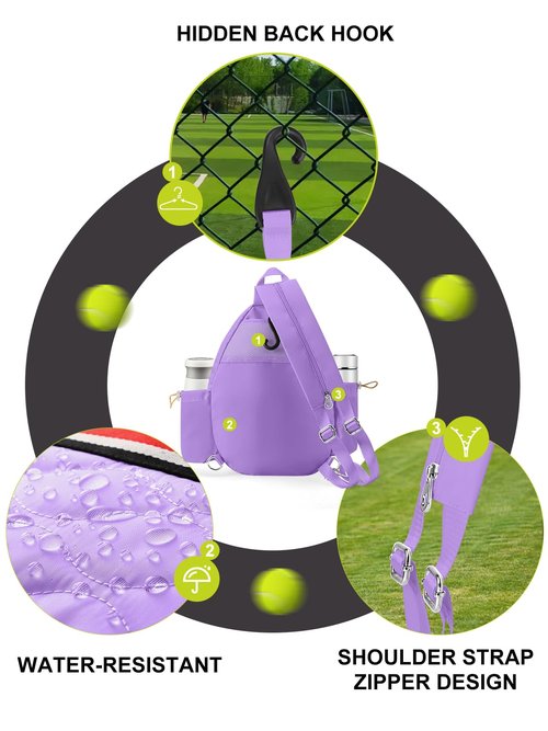 Lunbxx Tennis Bags Holds 2 Rackets for Women & Men, Tennis Backpack Crossbody & Shoulder Racket Bag, Insulated Pocket, Pickleball Bags for Women, Men and Youth (purple)