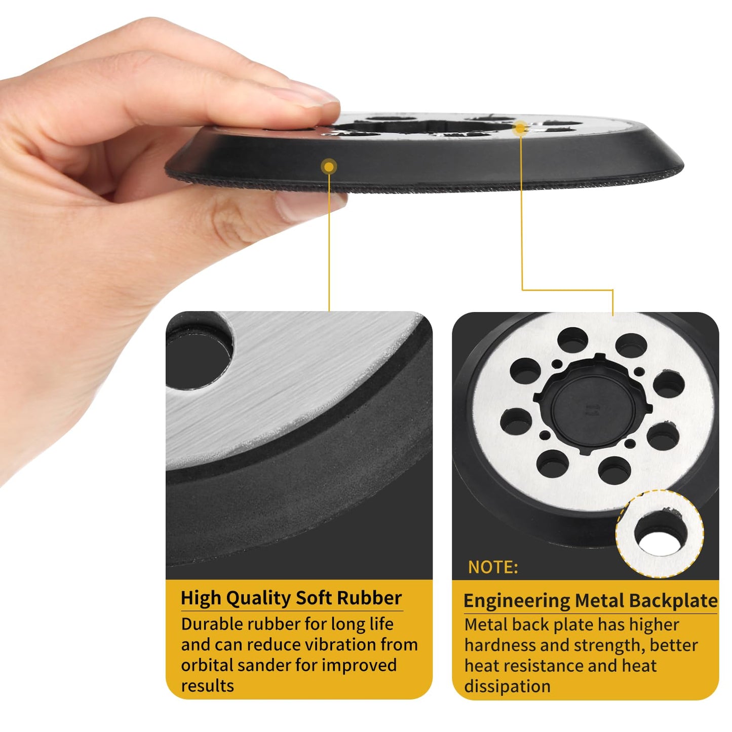 Gnellkoor Sander Pads Replacement for Craftsman, 2 Pack 5 inch 8 Hole Hook & Loop Orbital Sanding Metal Pads Compatible with Craftsman CMCW220B CMEW231 Random Orbital Sander