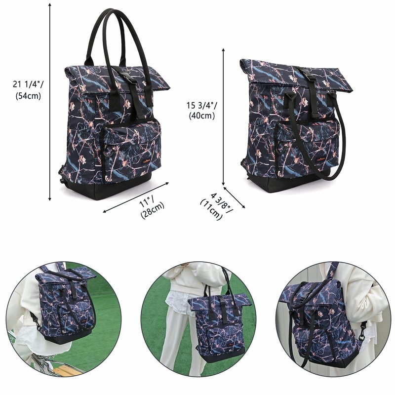 TOURBON Nylon Roll-top Clip-On Bike Panniers Women's Shoulder Tote Bag (Black)