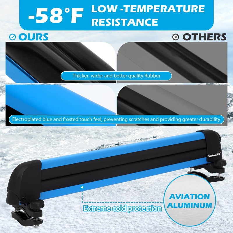 SOARIFY Multi-Purpose Alumium Blue Ski Rack with ski Strap Carrier, Roof Holder Carrier for Skis, Snowboards, Fishing Rods, Paddles, Skateboards, Wakeboard, Universal Mounting, Locking, Heavy Duty
