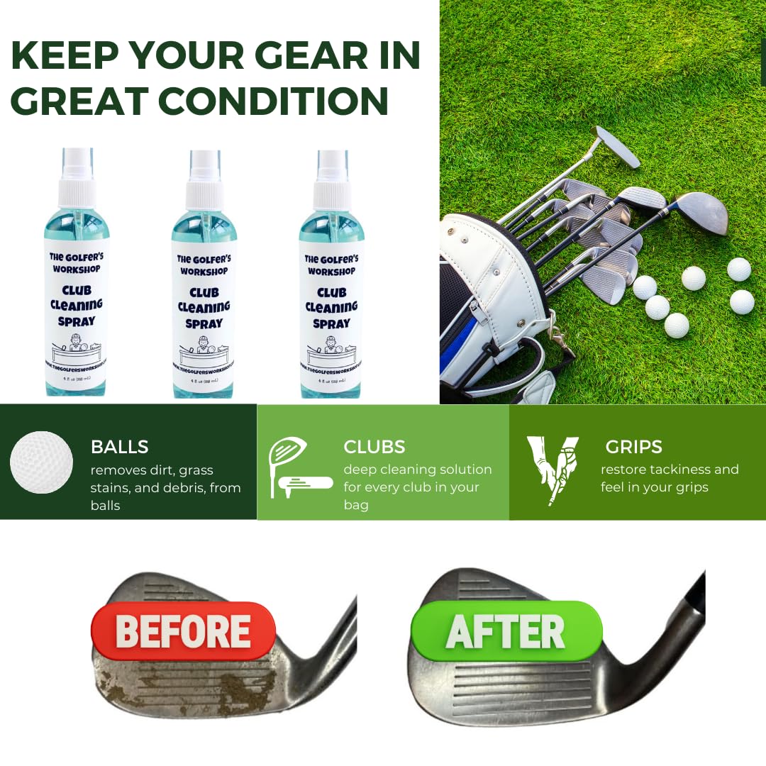 The Golfer's Workshop Golf Club Cleaner – 4oz Portable Spray Bottle | Deep Clean for Clubs, Balls & Grips | Golf Accessory