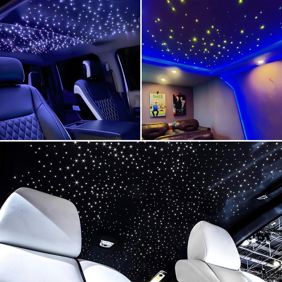 AKEPO 6W Mini Size Twinkle RGBW Fiber Optic Lights, Mixed 295pcs 9.8ft/3m Music Activated APP Control Optical Fiber Optic Star Ceiling Light Kit for Home and Car Starlight Headliner Kits
