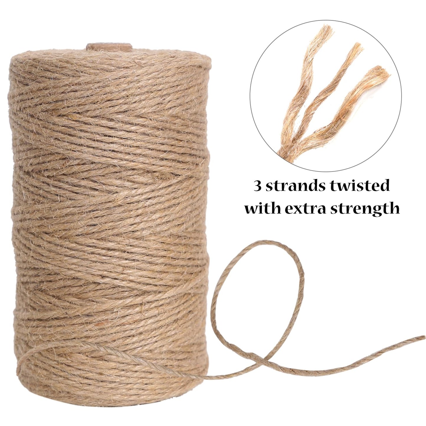 Natural Jute Twine 656ft 3mm,3Ply Twisted Thick Twine Rope Strong Jute String Roll for Crafts Gift Wrapping Gardening Home Decor Bundling Cat Scratching Post