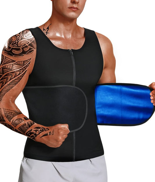 LMCOB Sauna Vest for Men Waist Trainer Vest with Zipper Workout Sauna Suit with Adjustable Waist Trimmer Belt(LYBH10072-01-S)