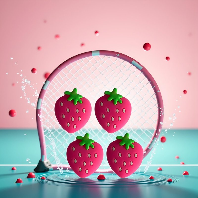 WNHNO 4Pcs Pink Strawberry Tennis Racket Vibration Dampener Soft Silicon Racket Dampener Cartoon Shape Tennis Racquet Shock Absorbers Tennis Racket for Racquetball Vibration Dampeners