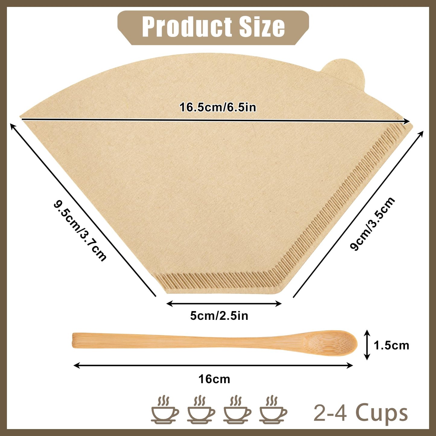 250 Count Coffee Filter #2, #2 Coffee Filters Disposable with 3 Wooden Coffees Spoons, Unbleached Natural#2 Coffee Filters Cone, Organic Cafe Filter NO.2 for Drip and Pour Over Coffee & Tea(2-6 Cup)