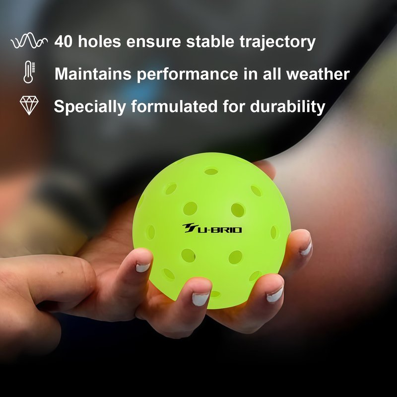 U-BRIO Outdoor Pickleball Balls, 40 Holes Rotation One-piece Green 4 Pack, High Bounce Stable Trajectory Stylish Durable Crack-Resistant Pickleballs.