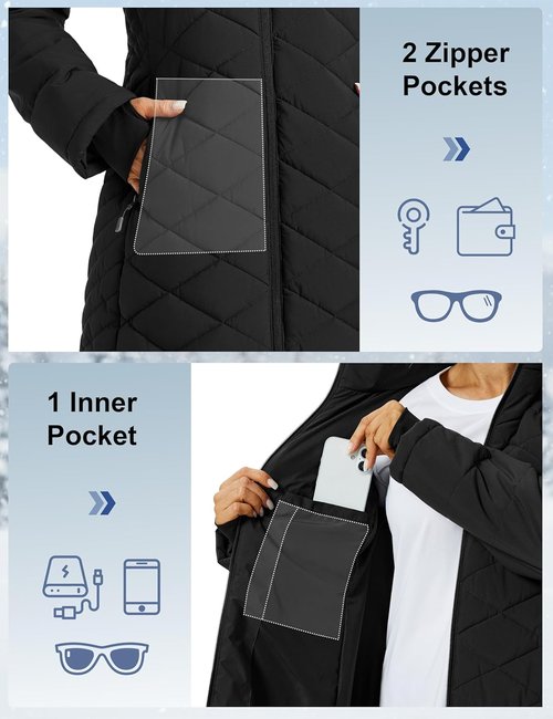 MAGCOMSEN Women's Lightweight Quilted Puffer Jacket - Warm Waterproof Parka with Hood