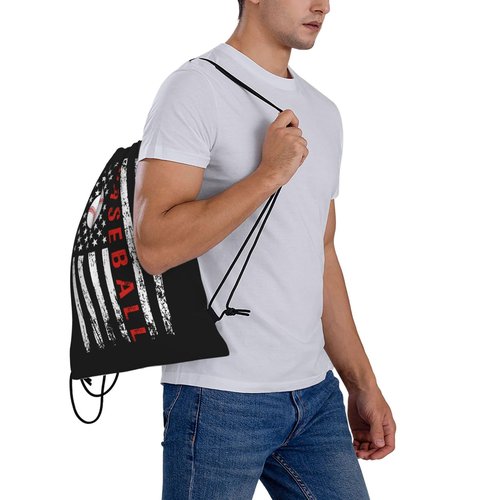 AIMASTZ American Baseball Flag Unisex Drawstring Backpack Bag Sport Gym Swim Travel Sackpack