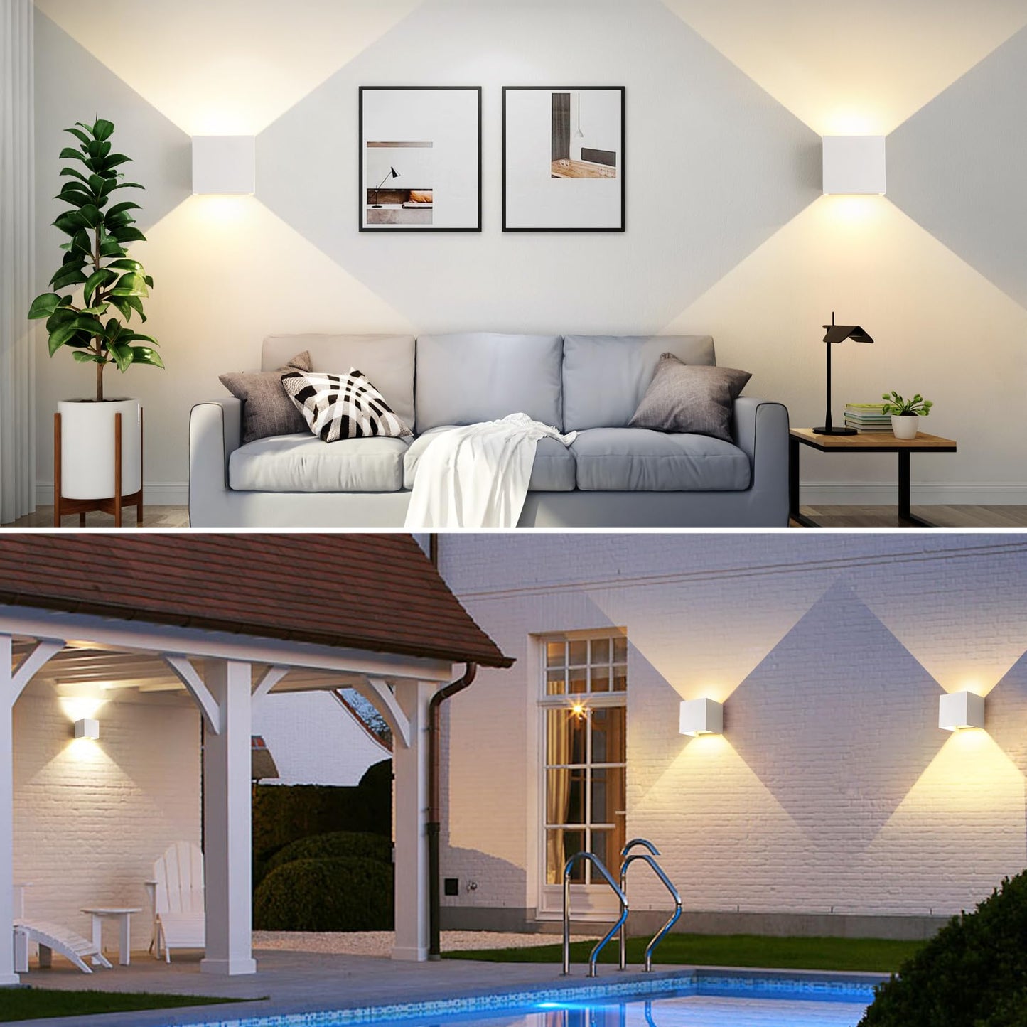 FUPE 15W 4Pack Led White Outdoor Wall Sconces Light Fixtures Modern Exterior/Interior Waterproof Porch Wall Mounted Lighting Outside Wall Lamps for Garden Shop Yard Patio Home Entryway Park Staircase