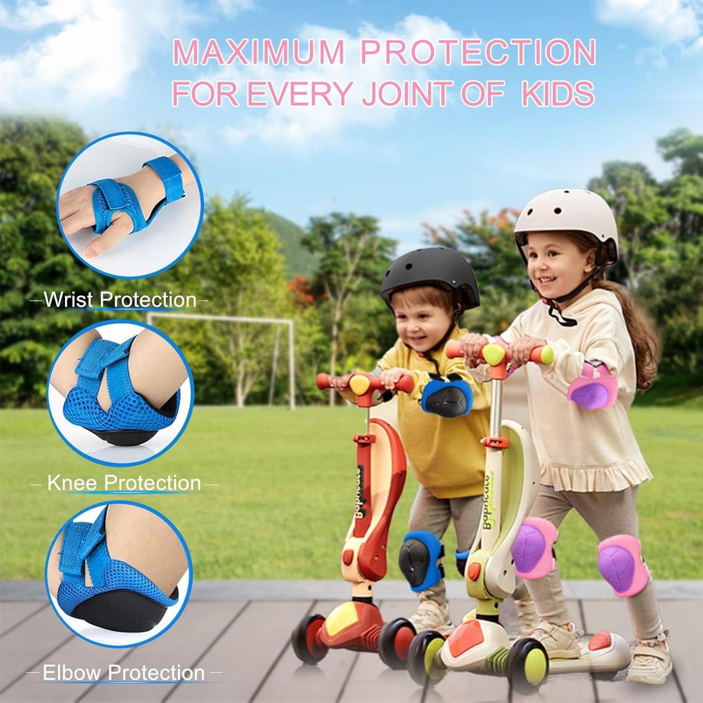 Skiennix Knee Pads Set for Kids - Protective Gear for Ages 3-10 with Elbow Pads & Wrist Guards | Ideal for Skating, Cycling, and Scooter Riding