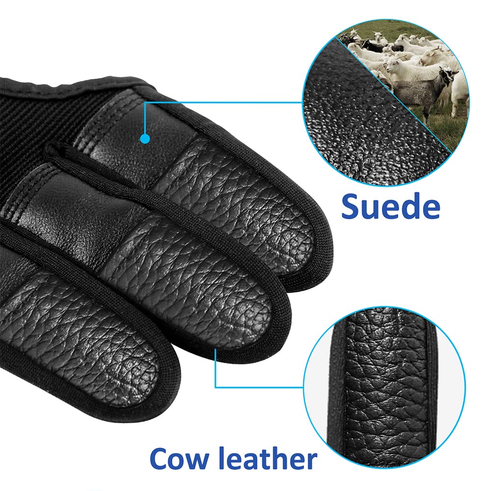 Seektop Archery Gloves Shooting Hunting Leather Three Finger Protector for Youth Adult Beginner (Update Black, XL)