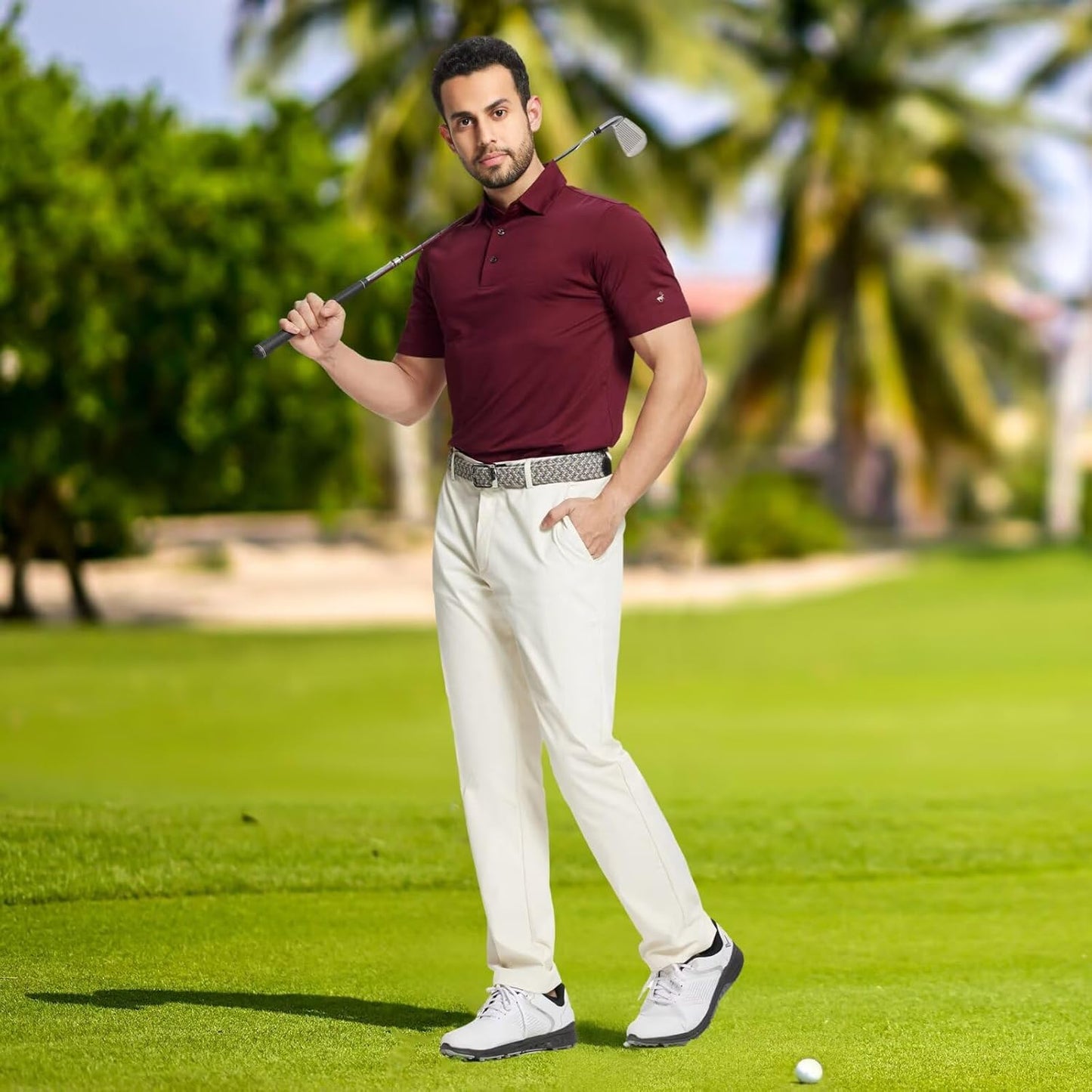 Rouen Men's Golf Shirts - Short Sleeve Quick-Dry Breathable Polo | Heather Jacquard Regular Fit