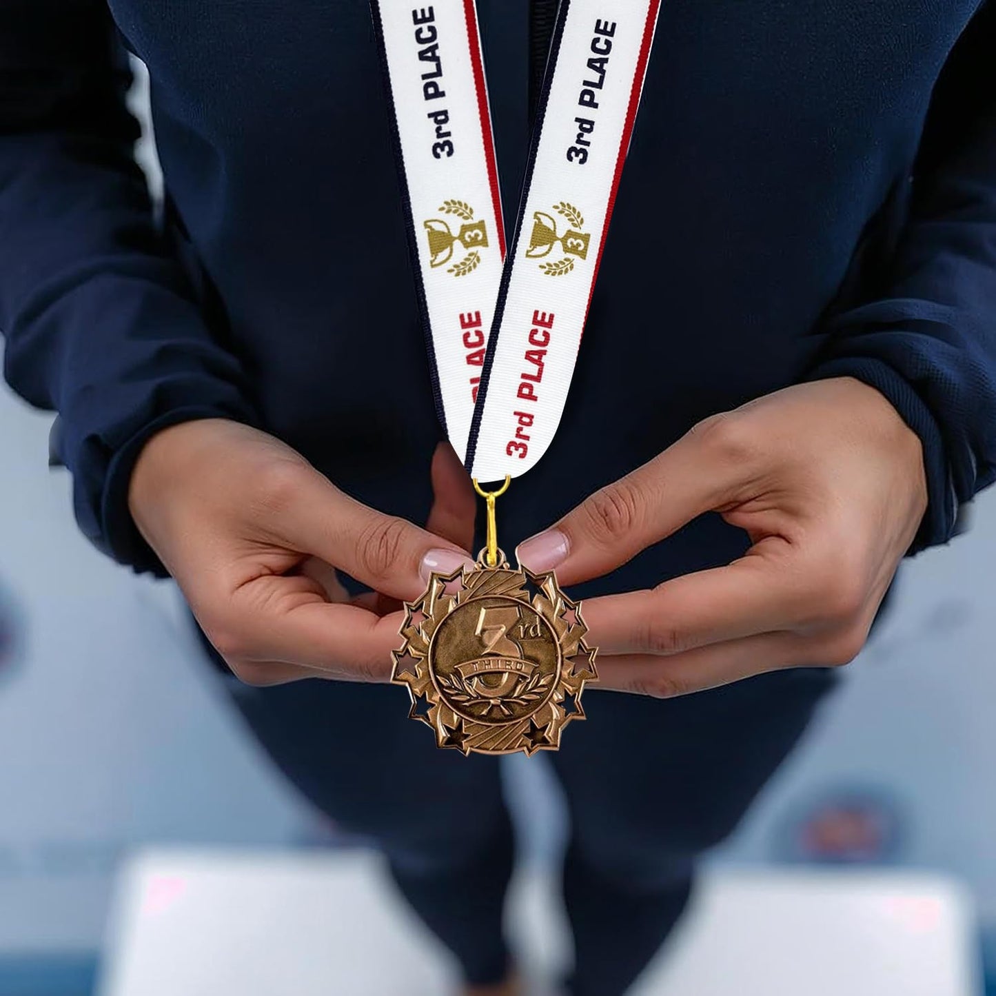 All Quality 1st 2nd 3rd Place Ten Star Award Medals - 3 Piece Set (Gold, Silver, Bronze) Includes Neck Ribbon (1 Pack)
