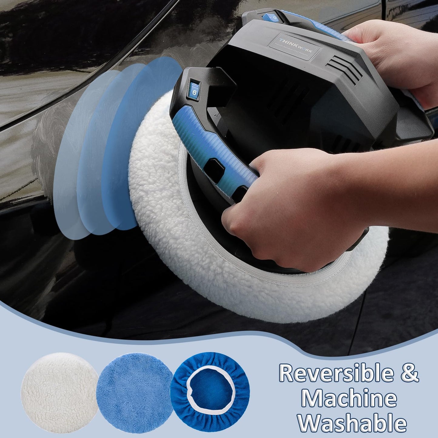 THINKWORK 6 Pcs Car Polishing Pad, Buffing Pad for 10 Inch Car Polisher, Microfiber Wax Applicator Pad for Car, Microfiber, Wool, Coral Fleece