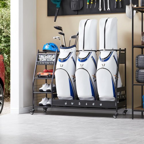 Lauren & Harold Golf Bag Organizer - Garage Storage Rack for 2 Golf Bags & Clubs | Durable and Space-Saving Design