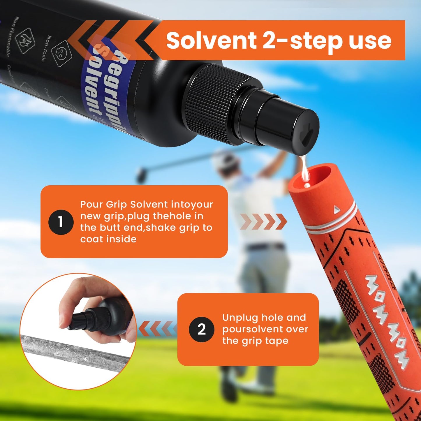 Golf Grip Kit for Regripping Golf Club, Golf Grip Removal Tool with Portable Vise Clamp, Solvent, 15 Double-Sided Tapes (2"x10"), Hook Knife & Tape Remover & Rubber Sleeve – DIY Golf Club Repair Kit