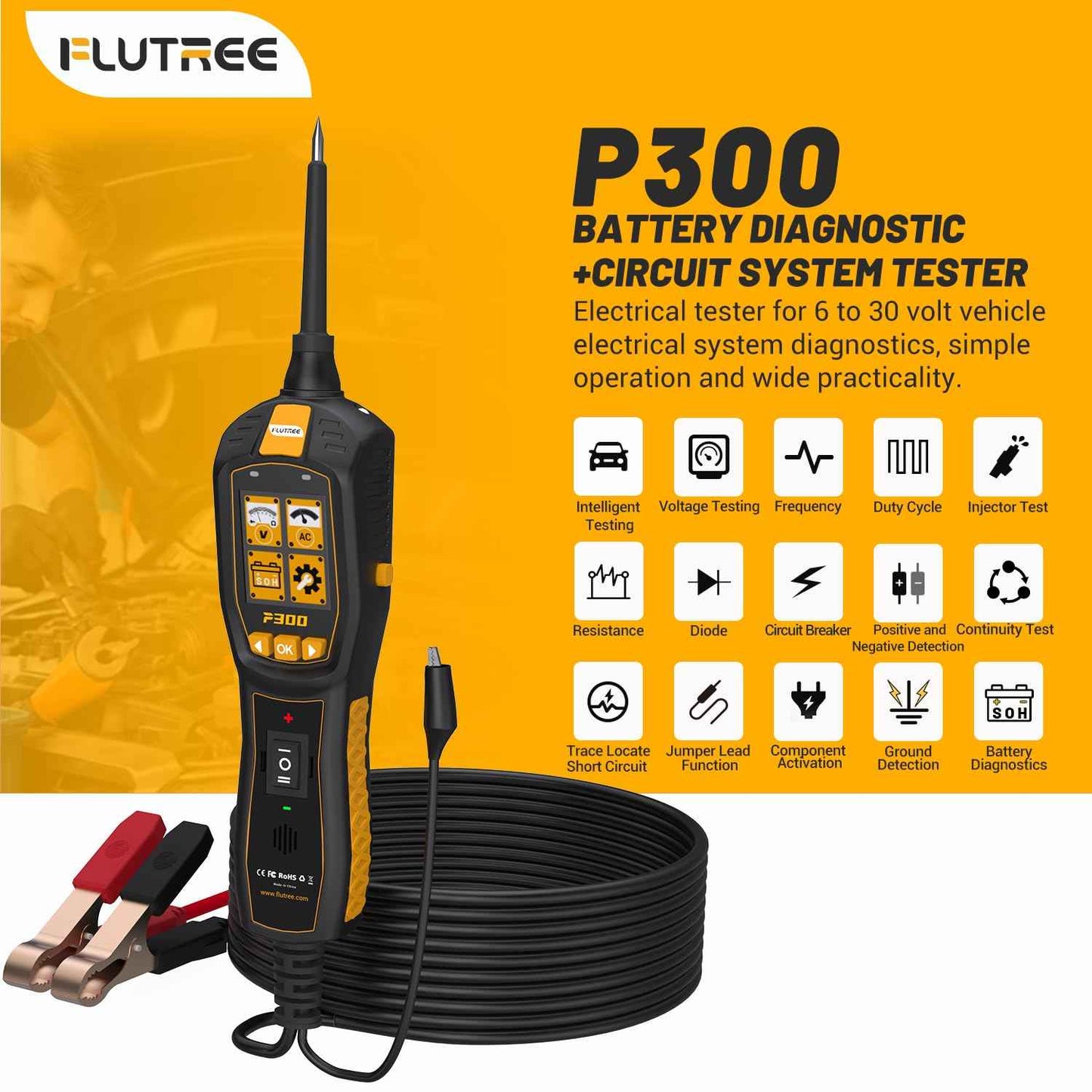 Flutree 2-in-1 Power Probe Circuit Breaker Finder and Battery Tester, 6-30V AC/DC Voltage, Fuel Injector, Relay, Fuse Tester, Component Activating, 40FT Freedom, 2025 Updated