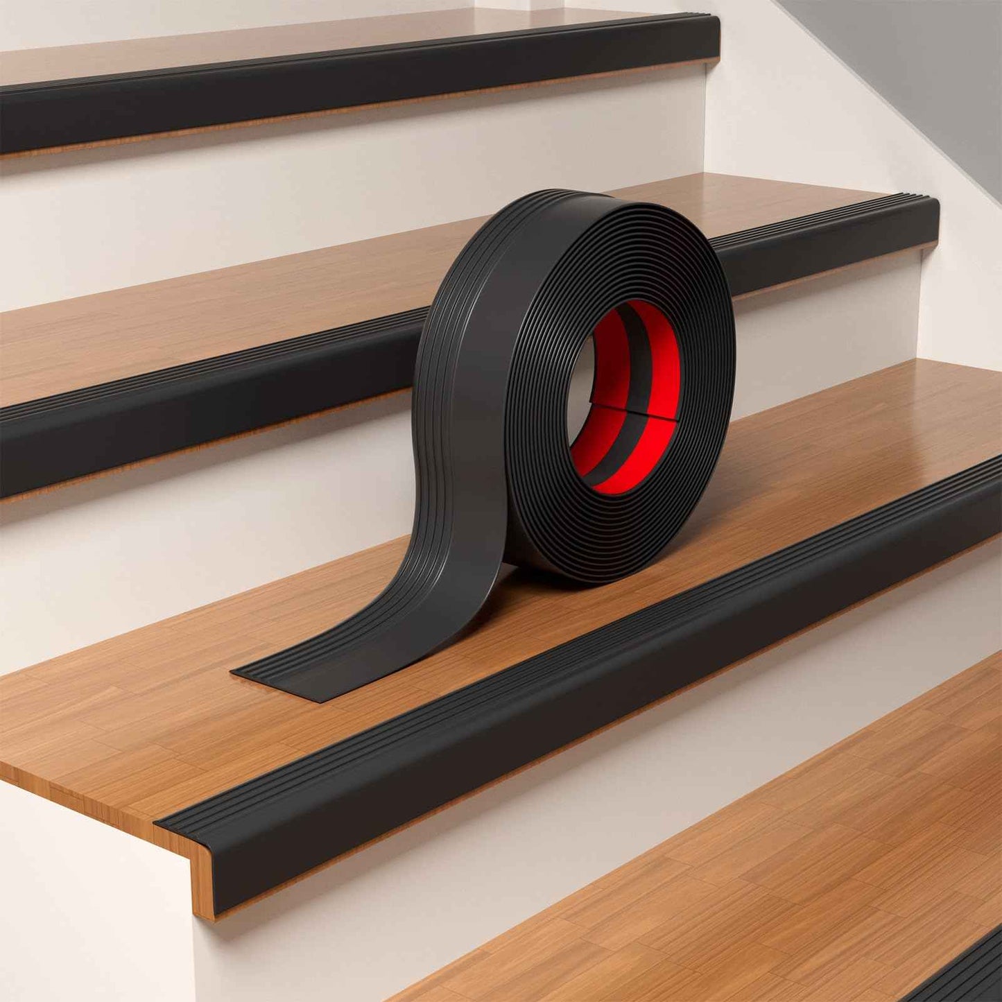 Pluden 10FT Vinyl Rubber Stair Edge Nose Trim Stair Nosing Non-Slip Self Adhesive Stair Edge Protector Suitable for Indoor/Outdoor Stairs Non-Slip and Waterproof